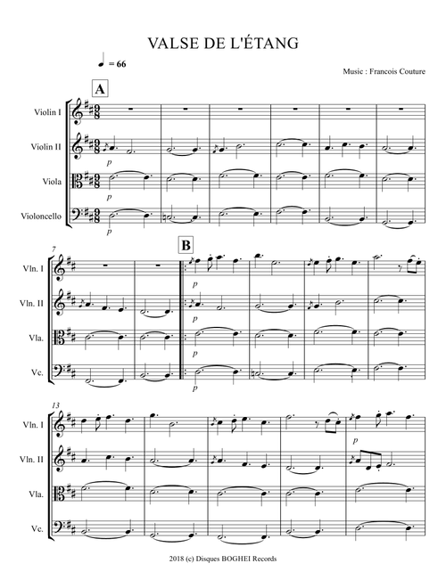 VALSE DE L'ÉTANG - La Suite Fléchée - Francois Couture (String Quartet)