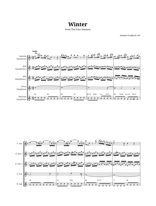 Largo from Winter by Vivaldi for Sax Quintet with Chords (Arr. Langanho) - Antonio Vivaldi (Woodwind Ensemble)