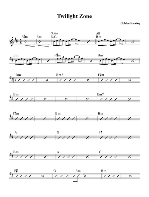 Twilight Zone (Arr. David M Fagnant) - Golden Earring (Piano-Vocal-Guitar)