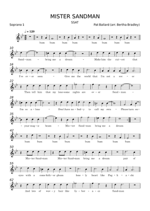 Mr. Sandman – Pat Ballard Sheet Music for Synthesizer (Mixed Trio ...