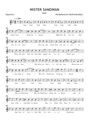 Anne Raugh Mr. Sandman – Pat Ballard Sheet Music for Synthesizer (Mixed Trio ...