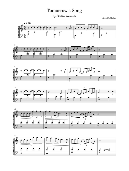 Tomorrow's Song (Arr. Magdalena Galka) - Olafur Arnalds (Piano Solo)