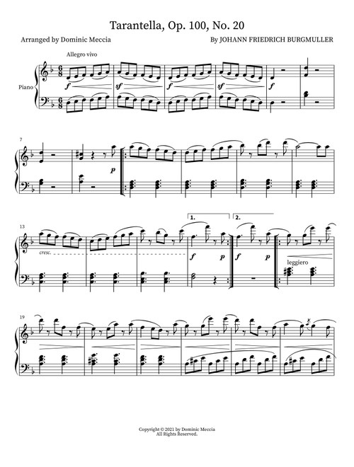 Tarantella, Op. 100, No. 20 (Arr. Dominic Meccia) - Johann Friedrich Burgmuller (Piano Vocal)