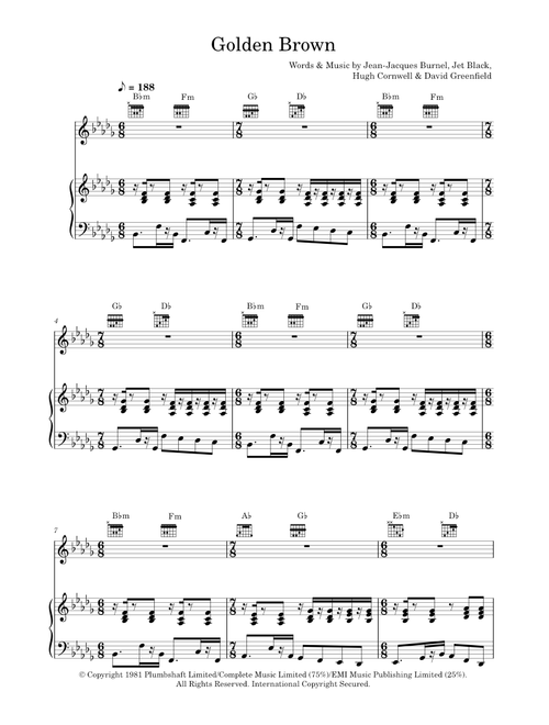 Golden brown - The Stranglers (Piano-Vocal-Guitar (Piano Accompaniment))