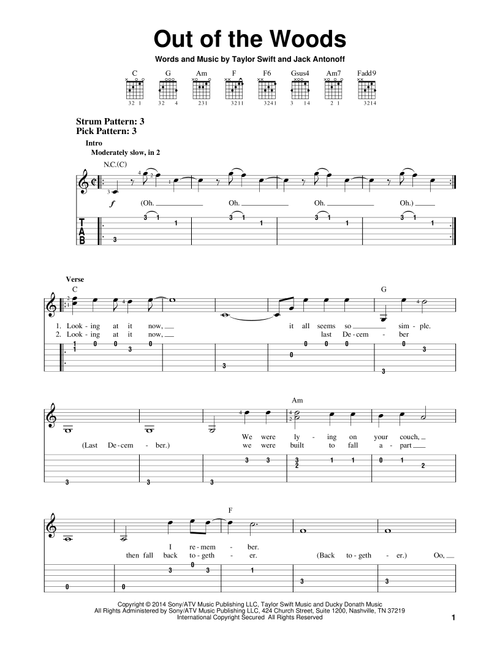 Out Of The Woods - Taylor Swift, Jack Antonoff (Easy Guitar with TAB)