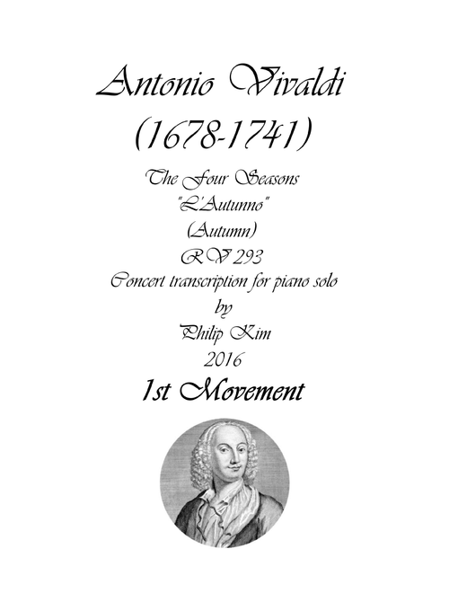 'Autumn' (1st movement) from The Four Seasons by Vivaldi for Piano Solo (Arr. Philip Kim) - Antonio Vivaldi (Piano Solo)