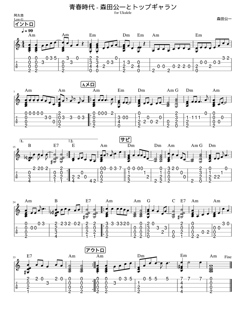 Seisyun Jidai 青春時代 - 森田公一とトップギャラン Sheet Music and
