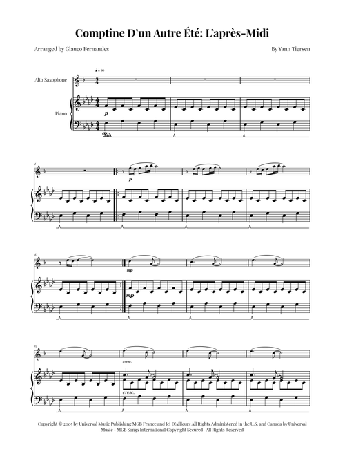 Comptine D'un Autre Été: L'après-Midi (Arr. Glauco Fernandes) - Yann Tiersen (Alto Sax and Piano)