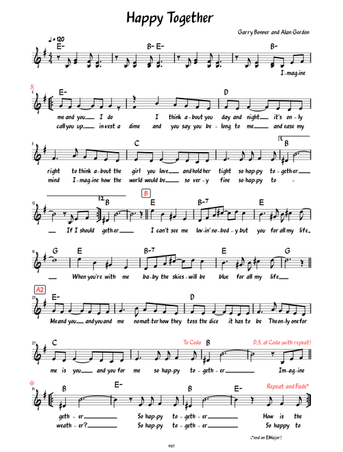 Happy Together (Lead sheet with lyrics )