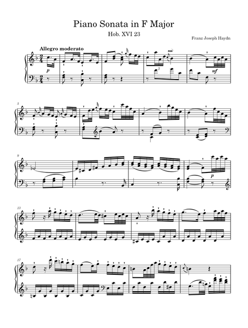 Piano Sonata in F Major Hob. XVI: 23 – Franz Joseph Haydn