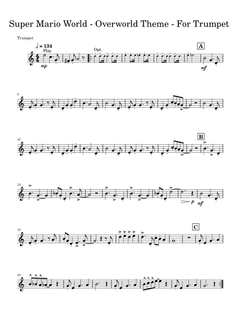 Super mario World - Overworld Theme - For Trumpet