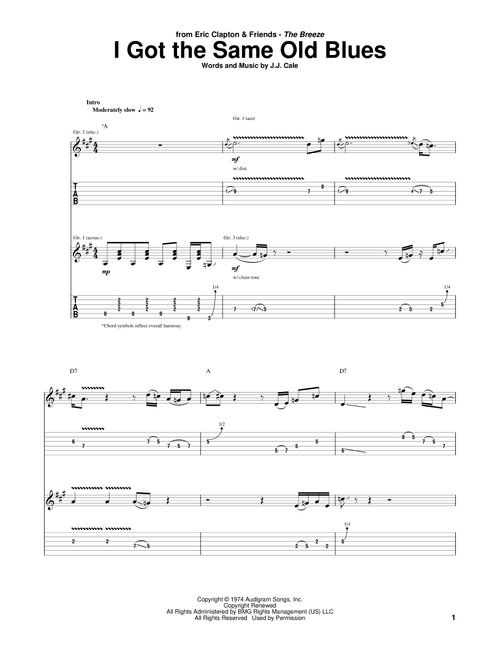 I Got The Same Old Blues - Eric Clapton, JJ Cale (Guitar Tab)