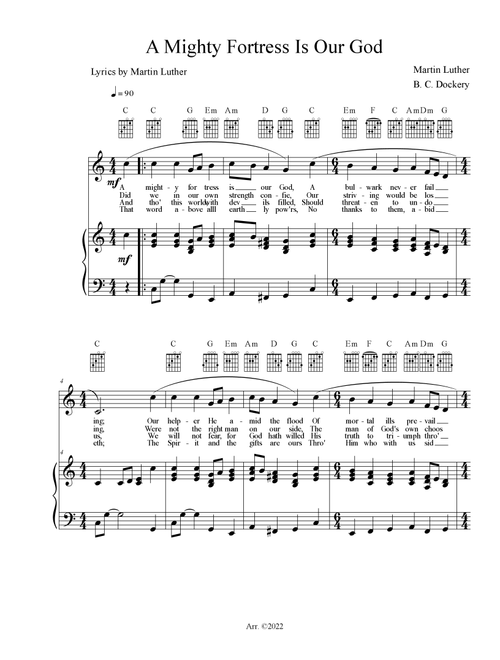 A Mighty Fortress is Our God (Vocal/Piano/Guitar) (Arr. B. C. Dockery) - Martin Luther (Piano-Vocal-Guitar (Piano Accompaniment))