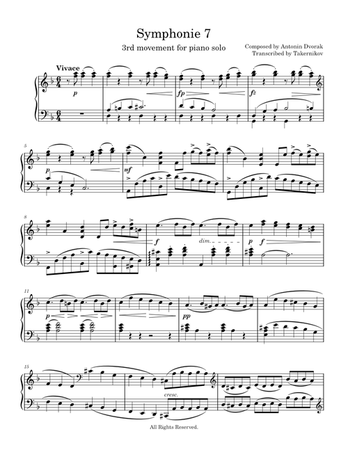 Dvorak Symphony No.7 for piano solo sheet music by Takernikov