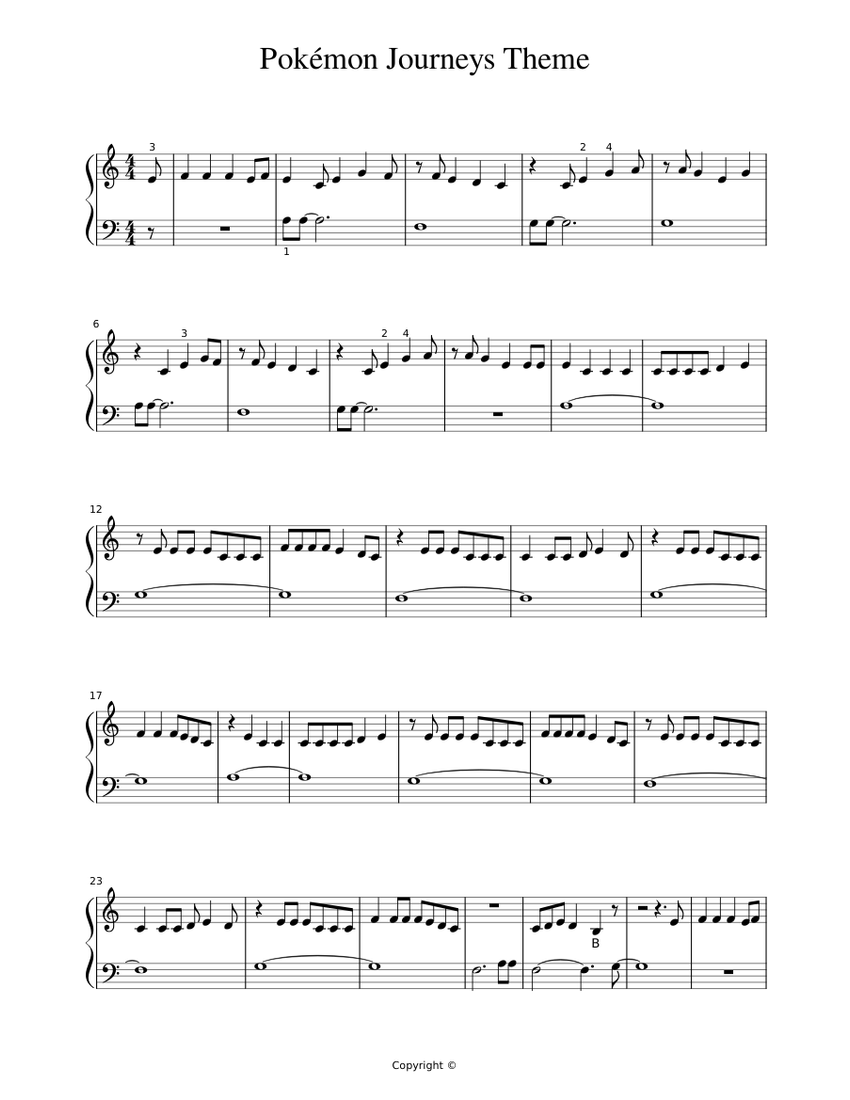Pokémon Journeys Theme (The Journey Starts Today) Sheet Music for Piano