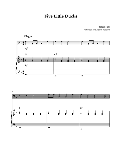 Five Little Ducks (Arr. Kaiserin Rebecca) - Traditional (Bassoon and Piano)
