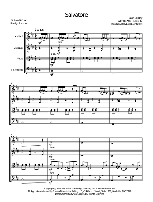 Salvatore (Arr. Emelyn Bashour) - Lana Del Ray (String Quartet)