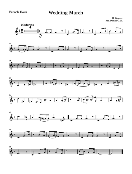 Wedding March by Wagner for french horn (easy) (Arr. Daniel C. M.) - Richard Wagner (French Horn and Piano)