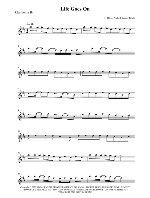 Life Goes On (Arr. Wesley S. SIlva) - Oliver Tree (Clarinet Solo)
