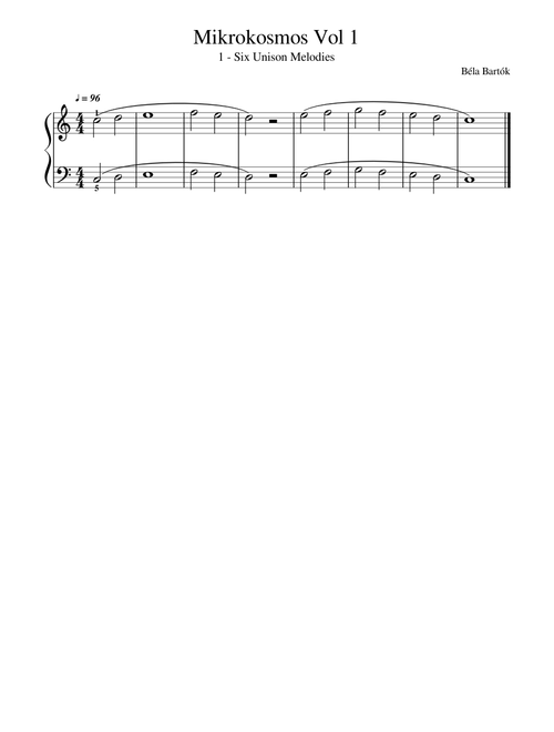Bela Bartok - Mikrokosmos Vol 1 - 001 Six Unison Melodies