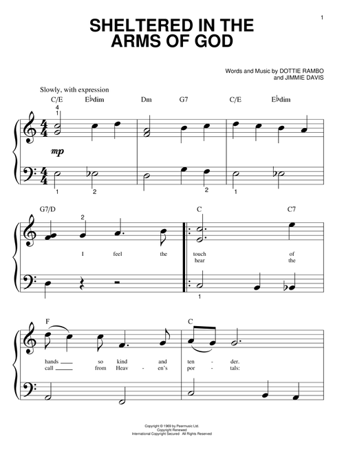 Sheltered In The Arms Of God - Dottie Rambo (Big Note Piano)