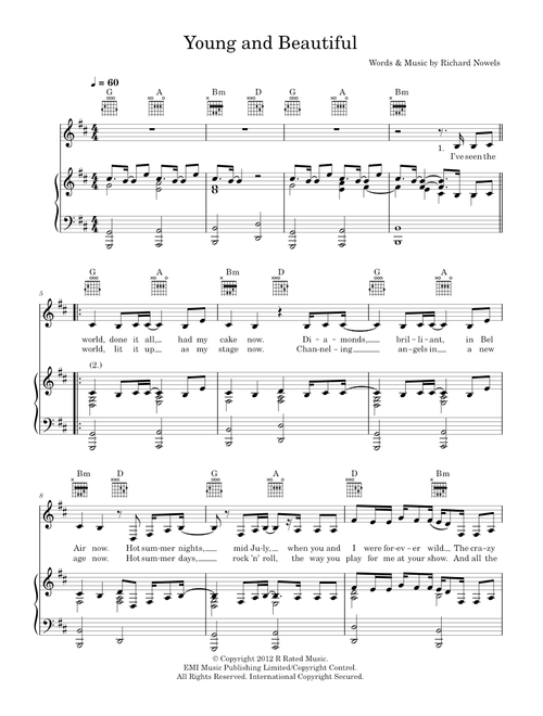 Young And Beautiful - Lana Del Rey (Piano-Vocal-Guitar (Piano Accompaniment))
