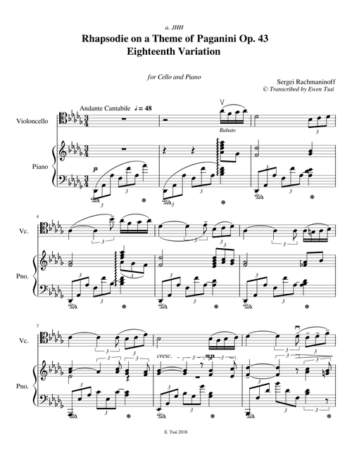 Rachmaninoff: Eighteenth Variation from Rhapsody on a Theme of Paganini (cello solo)