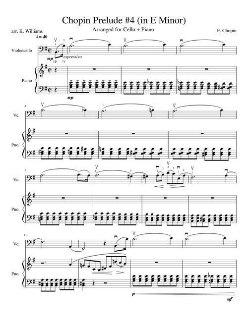 Chopin Prelude 4 in E Minor Cello Pno