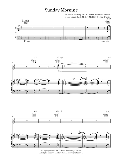 Sunday morning - Maroon 5 (Piano-Vocal-Guitar (Piano Accompaniment))