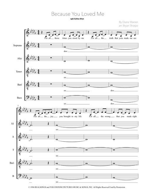 Because You Loved Me (Arr. Bryan Sharpe) - Celine Dion (Choral, SATB)