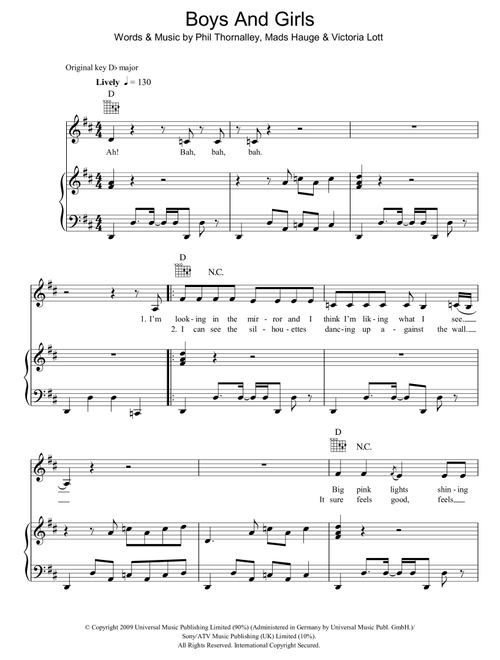 Boys And Girls - Pixie Lott (Piano-Vocal-Guitar (Piano Accompaniment))