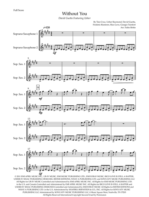 Without You (Arr. Fabio Britto) - David Guetta Featuring Usher (Soprano Sax Duet)