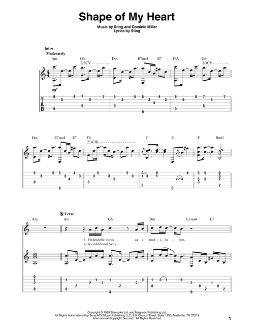 Shape Of My Heart - Sting (Solo Guitar)