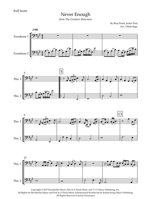 Never Enough (Arr. Ottirb Sage) - The Greatest Showman Ensemble (Trombone Duet)