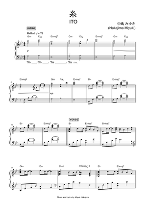 糸 - 中島みゆき Sheet Music with Chords for Piano, Synthesizer