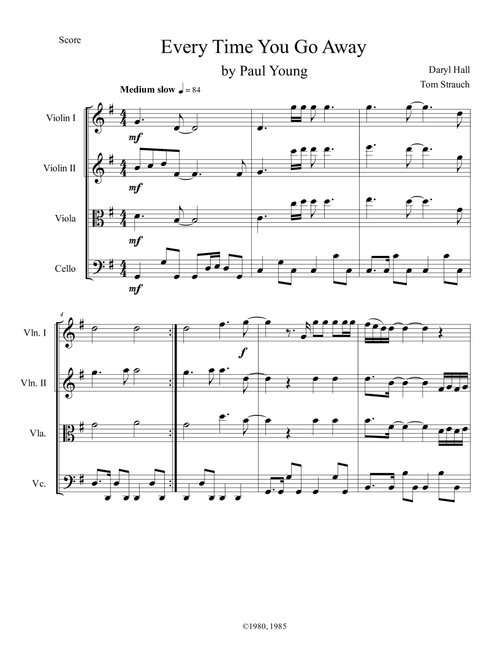 Everytime You Go Away (Arr. Thomas Strauch) - Paul Young (String Quartet)