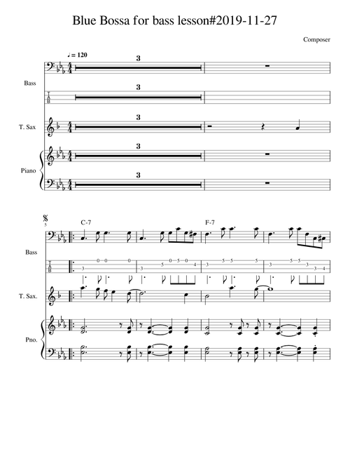 Blue Bossa for bass lesson 2019-11-27