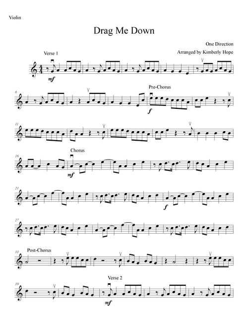 Drag Me Down (Arr. Kimberly Hope) - One Direction (Violin Solo)