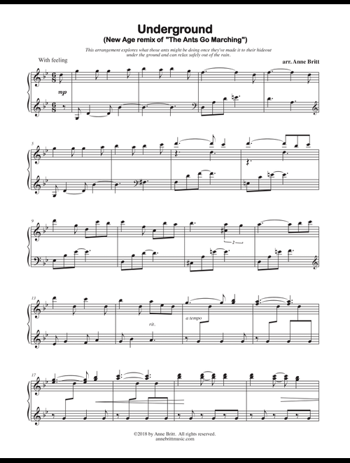 Underground (New Age remix of "The Ants Go Marching") - student version (Arr. Anne Britt) (Piano Solo)