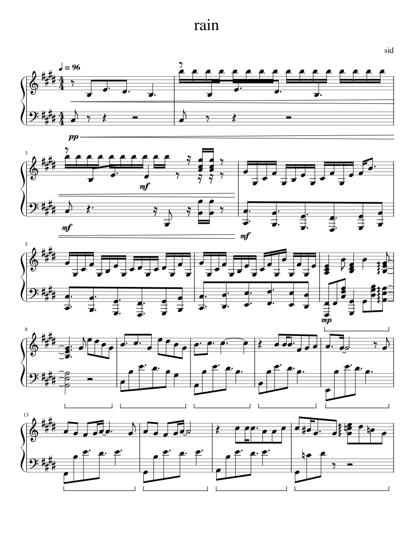 Rain - SID Sheet Music for Piano (Solo) | MuseScore.com