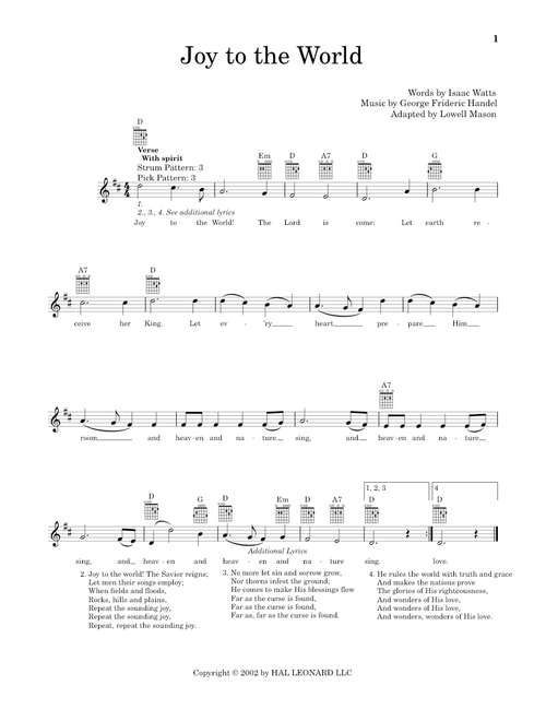 Joy To The World - Isaac Watts, Lowell Mason (Easy Guitar)