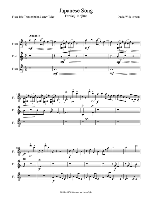 Japanese Song for flute trio (3 standard flutes) (Arr. Nancy Tyler) - David Warin Solomons (Woodwind Ensemble)