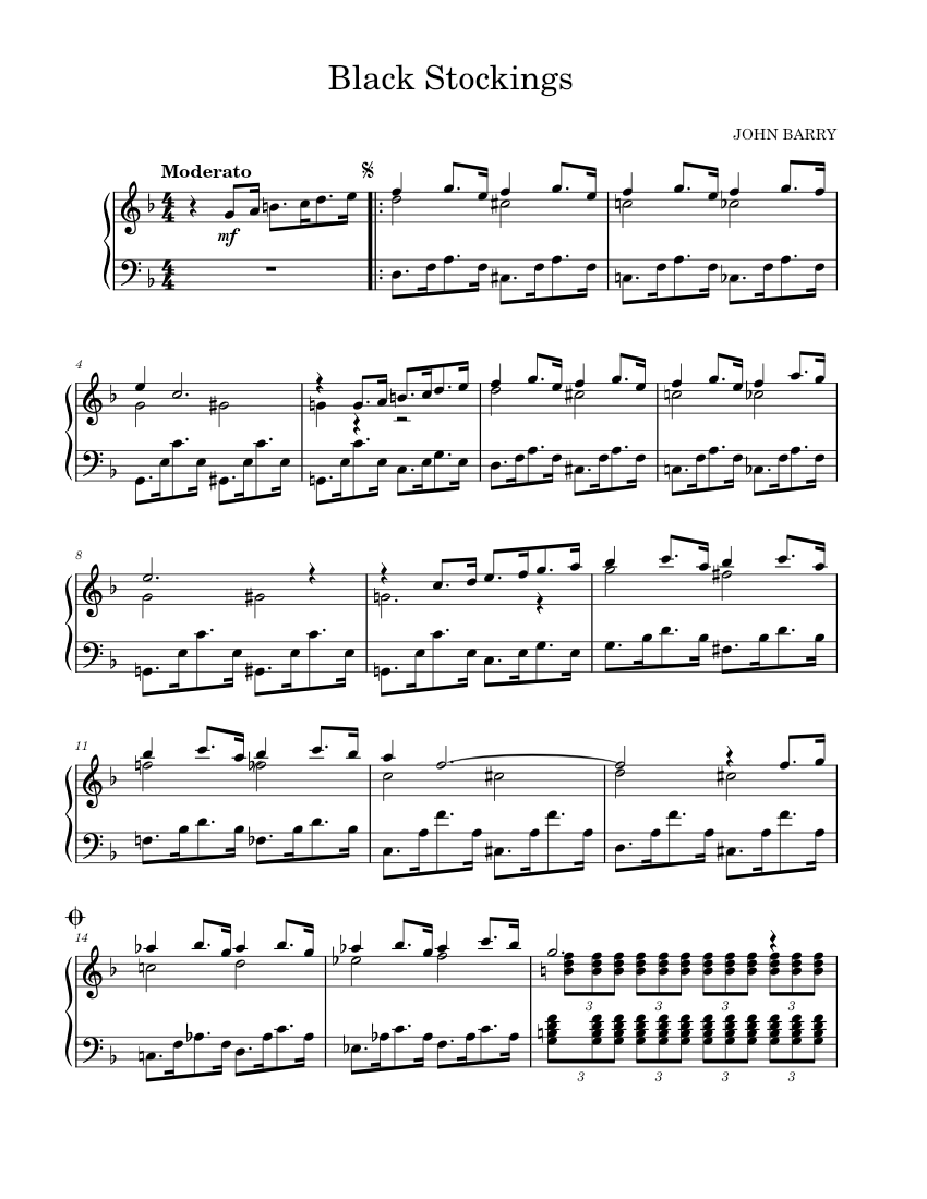 Black Stockings John Barry Sheet music for Piano (Solo)
