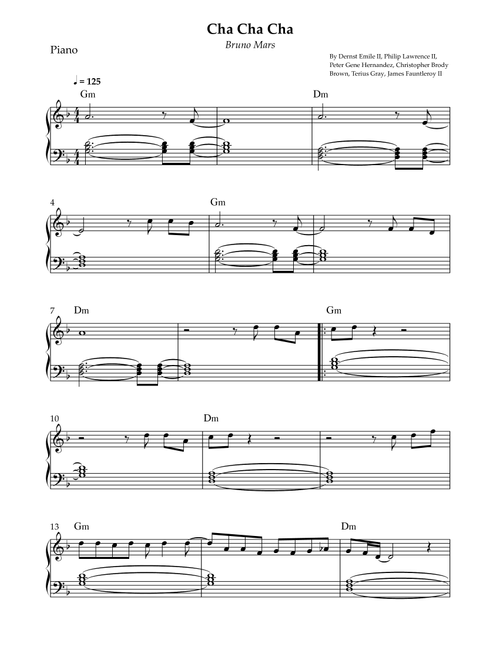 Cha Cha Cha (Arr. Wesley S. SIlva) - Bruno Mars (Piano Solo)