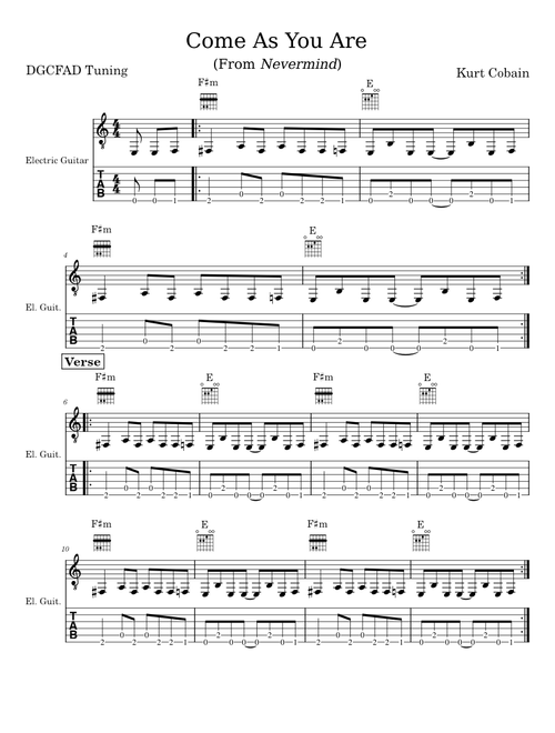 Come as you are – Nirvana (Guitar Tab)