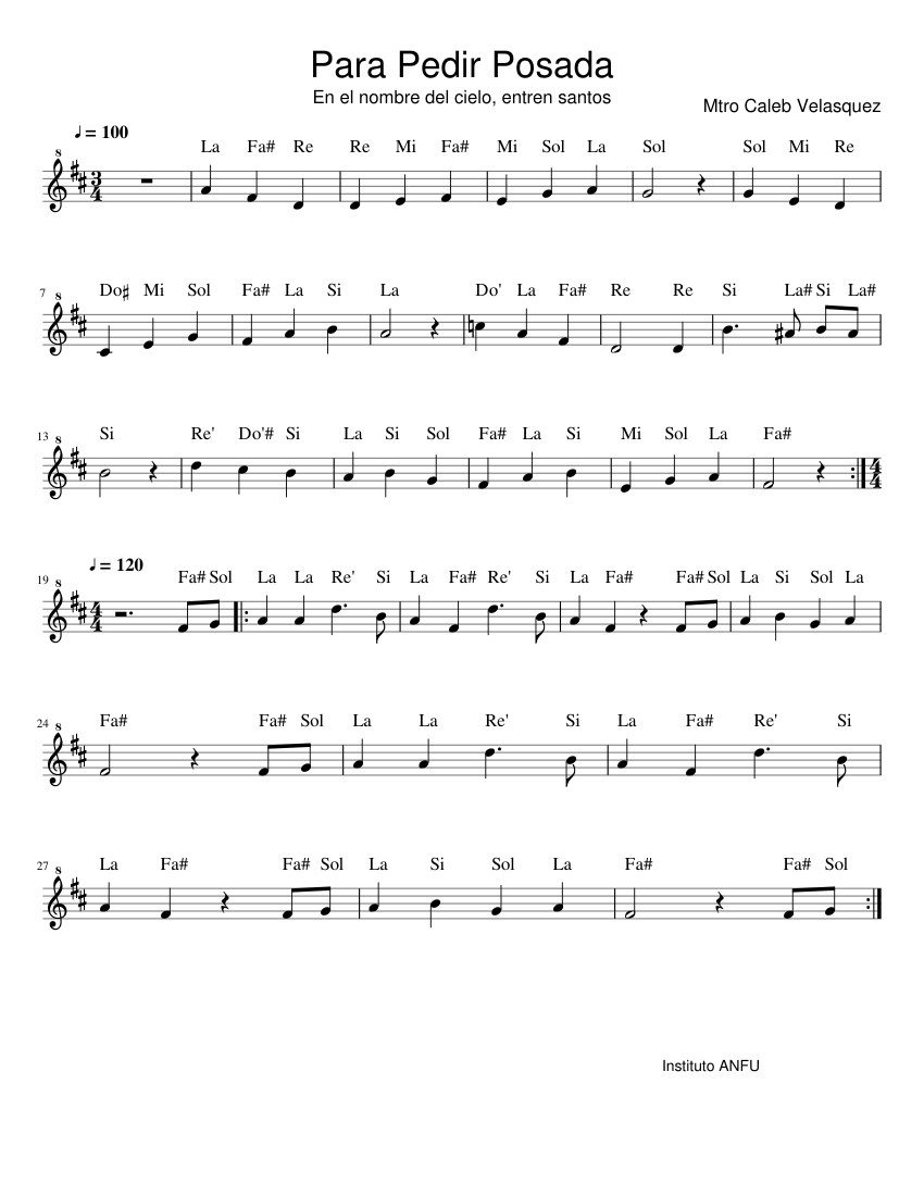 Para Pedir Posada Flauta Sheet Music with Chords for Recorder (Solo ...