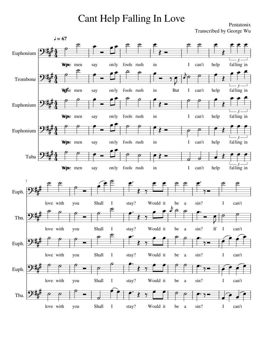 Cant Help Falling In Love Sheet music for Trombone, Euphonium, Tuba
