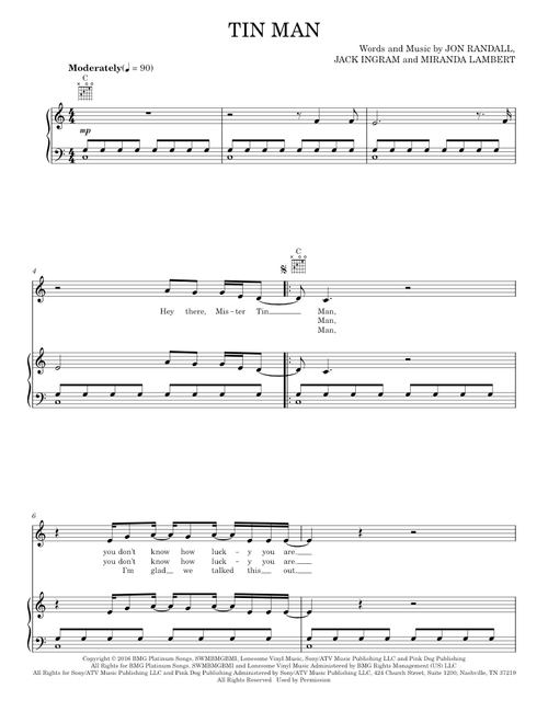 Tin man - Miranda Lambert (Piano-Vocal-Guitar)