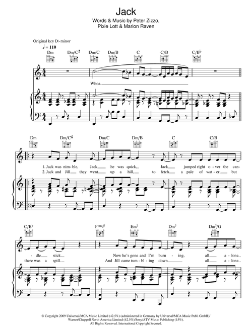 Jack - Pixie Lott (Piano-Vocal-Guitar (Piano Accompaniment))