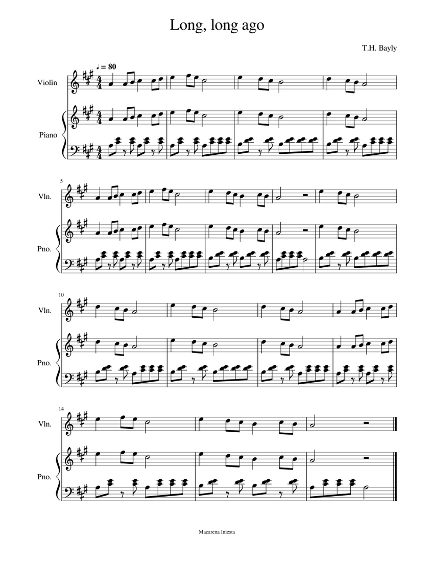 Long, long ago Sheet Music for Piano, Violin (Solo) | MuseScore.com